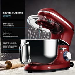 Aurixi® Deegmachine - Elektrische Deegmixer - Keukenmixer - 6.2L - Mixen en Mengen- Rood - 38cm x 24cm x 32cm — thumbnail 4