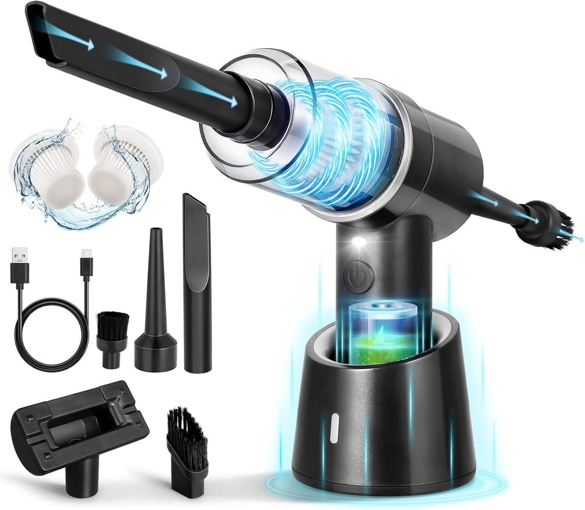 MELVRA Draadloze Handstofzuiger - 3-in-1 Elektrische Persluchtstofzuiger - Oplaadbaar - Mini Stofzuiger voor Auto en Huisdierenhaar - Opgewaardeerd Model - Zilver Zwart — afbeelding 1