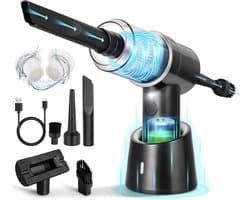 MELVRA Draadloze Handstofzuiger - 3-in-1 Elektrische Persluchtstofzuiger - Oplaadbaar - Mini Stofzuiger voor Auto en Huisdierenhaar - Opgewaardeerd Model - Zilver Zwart