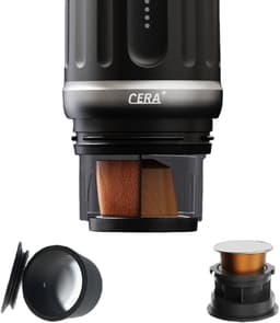Cerapresso draagbare espressomachine - 3e gen 13500 mAh batterij - tot 8 kopjes zonder opladen - 150s tot 96°C - cups en gemalen koffie - dubbele espresso - draagbare koffiemachine - koffiemaker - reis & camping koffiezetapparaat 12 volt - CERA+ — thumbnail 3