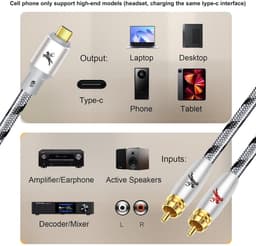 USB C naar 2 RCA Kabel met DAC Chip voor Audioversterkers en Speakers — thumbnail 4