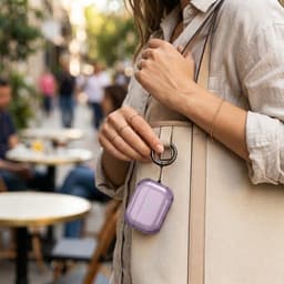 Paars transparant hoesje voor oordopjes met sleutelring – schokbestendige beschermhoes geschikt voor AirPods Pro 3 — thumbnail 4
