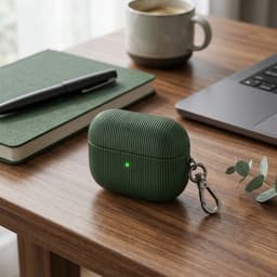 Luxe geribd hoesje voor oordopjes – Vertical Stripe design met sleutelhaak, geschikt voor AirPods Pro 2 (Groen) — thumbnail 2