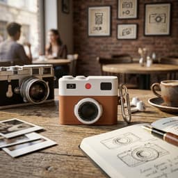 Bruin wit hoesje voor oordopjes unisex in retro camera vorm met karabijnhaak geschikt voor AirPods Pro 2 met leerlook structuur en reliëf details — thumbnail 3