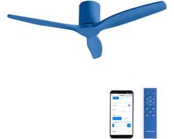Plafondventilator - Ventilator met licht - Zomer en winter - Stille DC-motor - 132 cm diameter - Kobaltblauw