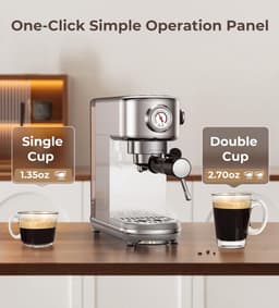 Compacte RVS Espressomachine met Krachtige 20 Bar Pomp en Melkopschuimer — thumbnail 5