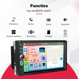 Boscer Autoradio 2Din Universeel - Android 15 - Apple Carplay & Android Auto (Draadloos) - 7 Inch HD Touchscreen - 4+64GB - GPS Navigatiesysteem - USB, USB-C, Aux, SD, WiFi, Bluetooth - MP5 - Achteruitrijcamera & Microfoon — thumbnail 4