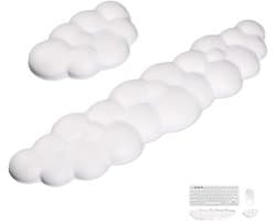 Cloud Keyboard Wrist Rest, 2 Pieces Keyboard-Mouse-Wrist Rest Memory Foam Wrist Rest Ergonomic Hand Rest Wrist Pad for Keyboard for Home PC Gaming Laptop Office (White)