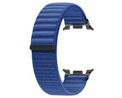 Stravo Wave Nylon bandje - Geschikt voor Samsung Watch 8 - Smartwatch horlogeband met golvende lus en klittenband voor Samsung Watch 8 40mm / Samsung Watch 8 44mm / Samsung Watch 8 Classic 46mm - Blauw