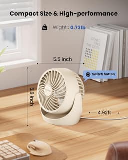 RFWR® Draagbare Tafelventilator 14 cm - Kleine Elektrische Ventilator met 3 Snelheden voor Thuis, Kantoor en Slaapkamer — thumbnail 4