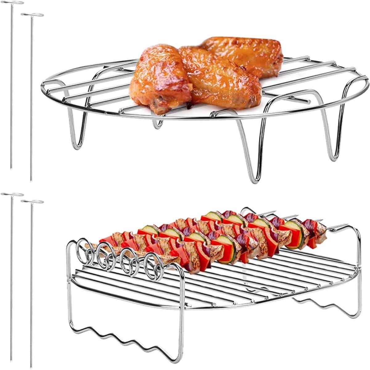 Allecto Plus - Hot Air Fryer Accessoires RVS Multifunctioneel Dubbellaags Rek - 7 Inch - Inclusief 4 Baknaalden — afbeelding 1