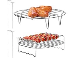Allecto Plus - Hot Air Fryer Accessoires RVS Multifunctioneel Dubbellaags Rek - 7 Inch - Inclusief 4 Baknaalden