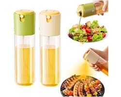 Daity glazen oliesprayfles300 ml - 2-in-1 keukenoliedispenser - heldere oliesprayfles voor keuken - airfryer - grill - bakken en koken ( 2-pack，wit en groen)