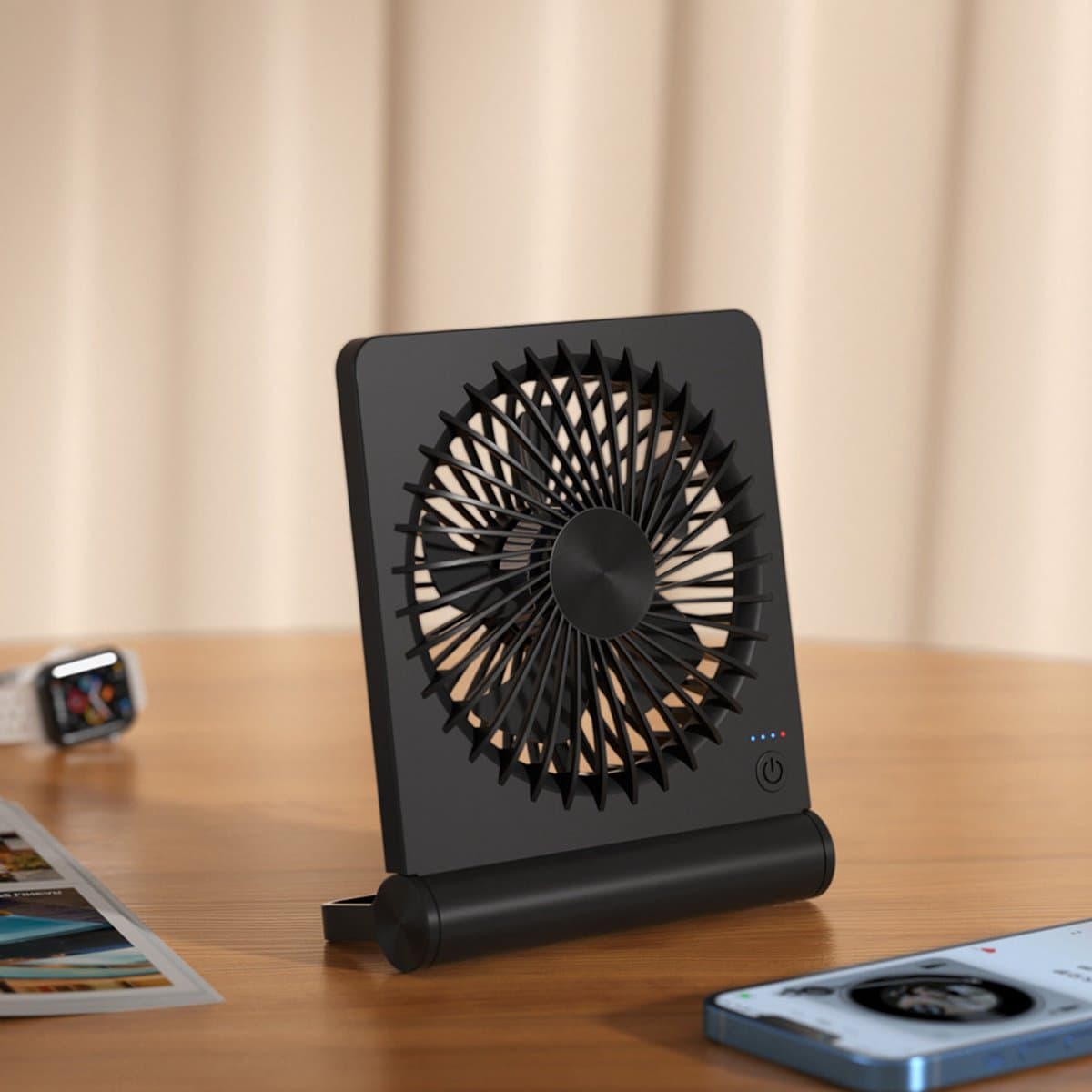 USB-ventilator, sterke wind, ultrastille kleine bureauventilator, 220° kantelbaar, opvouwbaar, 3 snelheden, verstelbare USB-C-voeding, persoonlijke ventilator met snoer voor thuis, kantoor, desktop, zwart — afbeelding 1