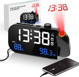 TM&DY - Digitale Wekkerradio met Projectie - Met Spraakbesturing, FM, Temperatuur & Luchtvochtigheid – Dimbaar LED Display & Dubbele Alarmfunctie - Wekkers Digitaal - Wekker met Projectie op Plafond - Projectiewekker - Projectieklok — thumbnail 1
