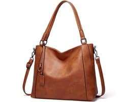 school handtassen dames-handtas schoolboeken en laptop- Handtas voor dames - leren handgreep - schoudertas - groot voor dames - grote capaciteit - geschikt voor laptop - lichtgewicht handtas (bruin-34x26X13)