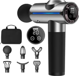 Percussiemassagepistool, elektrisch handzaam spier- en rugmassage-apparaat, diepe weefselmassage voor atleten, pijnverlichting, met 20 snelheden en led-display, geleverd met draagtas, geweldig cadeau voor mannen/vrouwen, zilver — thumbnail 1