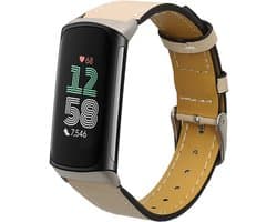 kwmobile lederen horlogebandje geschikt voor Fitbit Charge 6 / Charge 5 polsband - Echt leren smartwatch bandje - Activity tracker horloge band in beige