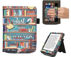 kwmobile e-reader hoesje geschikt voor Pocketbook Verse / Verse Lite / Verse Pro / Color / Vivlio Light/Light HD hoes - E reader flip case van kunstleer - Ereader cover met stand - bibliotheek design in meerkleurig