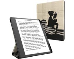 kwmobile E-readerhoesje voor Amazon Kindle Scribe (2022/2024) cover - E-reader Hoes met standaard - Van Kunstleer in zwart / beige