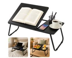 Cheqo® Verstelbare Laptoptafel - Laptopstandaard - Laptop Tafel - Opklapbare Bedtafel MDF - Banktafel Anti-slip - Ontbijttafel - Ontbijt op Bed Tafel - Metaal - Zwart