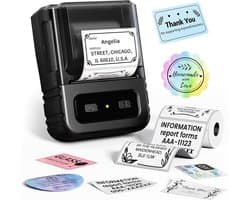 Bluetooth-labelmachine met tapes, M102-barcodeprinter, 2-inch stickerlabelprinter met meer dan 1000 pictogrammen, 300+ sjablonen voor kleine bedrijven, kantoor, thuis, school, zwart