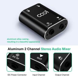 RFWR® Mini Stereo Audiomixer met 2 Kanalen en 3,5 mm AUX Interface - Metalen Behuizing — thumbnail 3