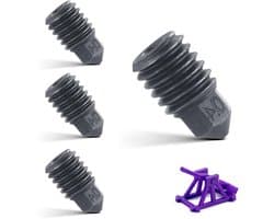 Allecto Plus - 4 stuks Gehard Staal Mondstukken - 3D-printer Accessoires voor Hoge Temperatuur Extruderkop - Vervangbare Mondstukken - Universele Fitting.
