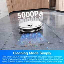 Paco Goederen ® Robotstofzuiger met dweilfunctie - Robot Stofzuiger Met Laadstation - Geschikt voor huisdieren - Dweilrobot - Afstandsbedieng en App - Harde Vloeren en Tapijt - 5000Pa Zuigkracht — thumbnail 4