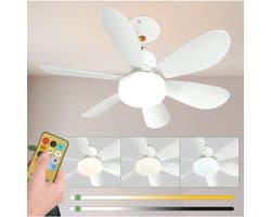 Plafondventilator 40W Ø 52 cm - met Verlichting en Afstandsbediening - Geschikt voor E27 lamphouder - 3 Dimbaar en snelheden - stille - voor Slaapkamer Keuken Woonkamer — afbeelding 1