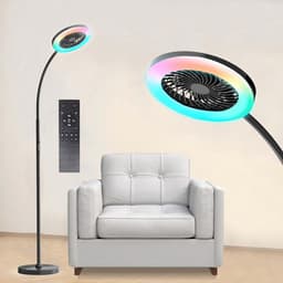 Rosnek Staande Lampen met Ventilator - 183cm Stille 2-in-1 Staande Ventilatorlamp – 1500 Lumen LED - 3 Snelheden, 12W RGB + Afstandsbediening – 360° Zwanenhalsrotatie Staande Lampen - Ideaal voor Slaapkamer/Kantoor(Zwart) — thumbnail 1