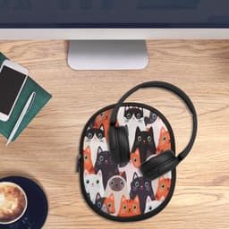 kwmobile hoes geschikt voor Sony WH-CH520 / WH-CH510 / MDR-ZX110 - 21,5 x 16 cm - Beschermhoes voor headset in Katten design - Van neopreen - Met print — thumbnail 9