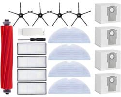 PolkaHome® Vervangingsset geschikt voor Roborock S7 S7 Plus S7 MaxV S7 MaxV Ultra robotstofzuiger, Accessoireset voor robotstofzuigers, accessoires , 1 hoofdborstels, 4 stofzakken, 4 zijborstels, 4 HEPA-filters, 4 dweildoek