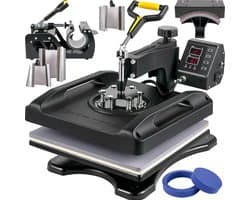 Heat Press Machine 38 x 38 cm 8-in-1 Sublimatie 1000W Swing Away Shirt Printen Dubbele Buisverwarming voor T-Shirts, Petten, Mokken (Zwart)