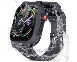 Hoesje Geschikt voor Apple Watch 7/8/9 41MM - Full Protect Case + Siliconen Bandje - Zwart