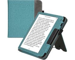 kwmobile flip cover voor e-reader - geschikt voor Tolino Vision 6 - Van imitatieleer en -suède - In petrol / donkergrijs