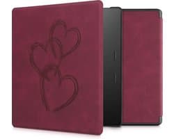 kwmobile e-reader hoesje geschikt voor Amazon Kindle Oasis 10. Generation hoes - Ereader flip case met standaard - Kunstleren e reader cover - Abstract hart design in donkerrood