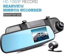 TechU™ Dashcam Voor en Achter Camera – M31 Zwart – Dashboardcamera – 4.3” Scherm & 12.2” Spiegel – G-sensor – Bewegingssensor – Loop recording – Nachtvisie – 130° Wijdhoeklens – Incl. Achteruitrijcamera - voor auto — thumbnail 1