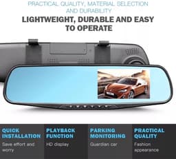 TechU™ Dashcam Voor en Achter Camera – M31 Zwart – Dashboardcamera – 4.3” Scherm & 12.2” Spiegel – G-sensor – Bewegingssensor – Loop recording – Nachtvisie – 130° Wijdhoeklens – Incl. Achteruitrijcamera - voor auto — thumbnail 5