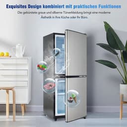 Sweiko 106L Tweezonige Energiebesparende Koelkast, 60L Koelkast + 46L 4-Sterrenvriezer, 7-Temperatuurinstellingen, 45 dB, Geborsteld Grijs-Zilver, LED verlichting, verstelbare planken, 166 kWh/Jaar — thumbnail 9