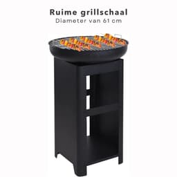 BBQ Grill met Opslag en Vuurkorf - Grillring - Plancha - Grote Grilschaal en Houtskool Grillplaat - Houtskoolbarbecue - Hoge BBQ — thumbnail 2