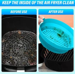 Siliconen vormen voor heteluchtfriteuse - Herbruikbare luchtfriteuse siliconen pot - Opvouwbare anti-aanbaklaag - Ronde luchtfriteuse matten - Met handvat - Airfryer-accessoires - Oven en magnetron - Set van 2 — thumbnail 4