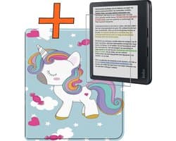 Hoesje Geschikt voor Kobo Libra Colour Hoes Book Case - Hoes Geschikt voor Kobo Libra Colour Hoesje Book Cover Met Screenprotector - Eenhoorn