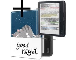 Hoes Geschikt voor Kobo Libra Colour Hoesje Bookcase Cover Book Case Hoes Sleepcover Met Screenprotector - Kat