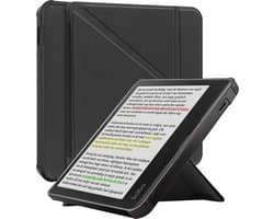 Hoes Geschikt voor Kobo Libra Colour - Luxe E-reader Trifold Case - Bescherm Hoesje Book Cover - Zwart