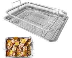 Rvs Crisper Lade en Mand 13 "x9.6 "x3.1" Oven Air-Fryer Pan Mesh Basket Set - Bakken Krokante Kip Frieten Ui Ringen cooling rack