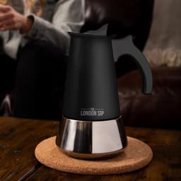 London Sip Espresso Maker - High Quality Stainless Steel - Suitable for Induction - Easy to Prepare and Clean - Real Italian Espresso Enjoyment at Home - Black - 6 Cups - 300ml — thumbnail 3