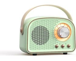 Ynkkvre - Draadloze Retro Speaker - Mini Bluetooth Box - Draagbare Luidspreker - Bluetooth 5.0 - FM Radio & USB/SD - Snellaadbaar - 5 uur Speeltijd - Compact Design - Mintgroen