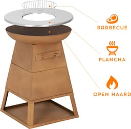 Bali OUTDOORS 3-in-1 Grillring BBQ en Plancha Grill en Vuurkorf– Staand Vuurschaal BBQ met Brandhout Opslagplaats - RVS ronde Teppanyaki Bakplaat - Houtskoolbarbecue – Buitenkeuken – Metaal – Roestbruin – Ø 58.5x H83cm — thumbnail 5