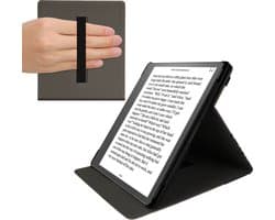 kwmobile e-reader hoesje geschikt voor Amazon Kindle Scribe (2022/2024) hoes - Ereader flip case met standaard - Kunstleren e reader cover - Meisje met boeken design in zwart / beige